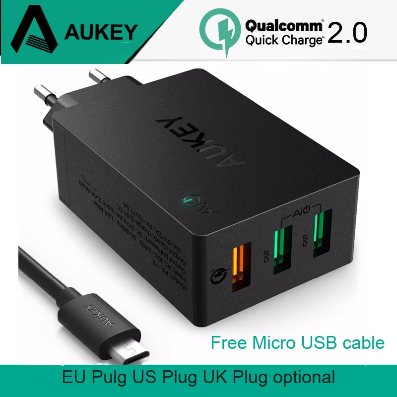 

AUKEY Quick Charge 2.0 USB Wall Charger 3 Port USB Smart Fast Turbo Mobile Charger EU US UK Plug for Phone Tablet Power Bank
