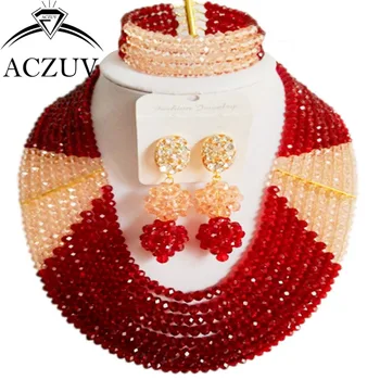 

Brand ACZUV Wine and Peach Crystal African Beads Nigerian Wedding Jewelry Sets AN036
