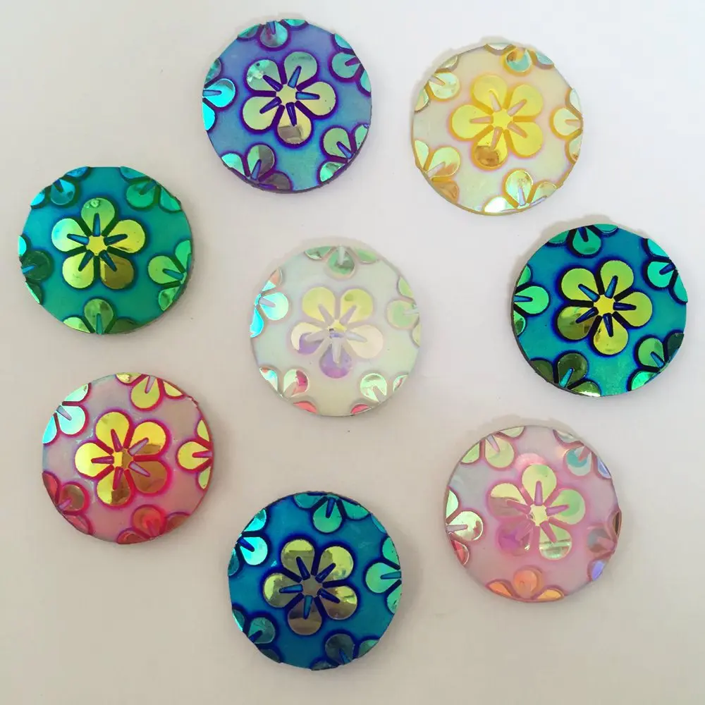 DIY 10개 20mm AB 라운드 수지 꽃 플랫백 웨딩 버튼 diy 공예 K05
