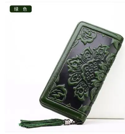 Известный бренд наивысшего качества дермис женская сумка Длинный кошелек ретро бумажник с тиснением большая емкость сумка с браслетом - Цвет: green