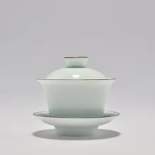 Краткое китайский Селадон Gaiwan керамическая керамика и фарфоровая миска с крышкой чаша чайный набор кунг-фу Улун TieKuanYin Gaiwan 150 мл