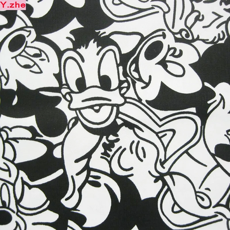 Хорошая черно-белая хлопковая ткань с принтом Микки Мауса из мультфильма, ткань для шитья утки, детские штаны/одежда шириной 125 см