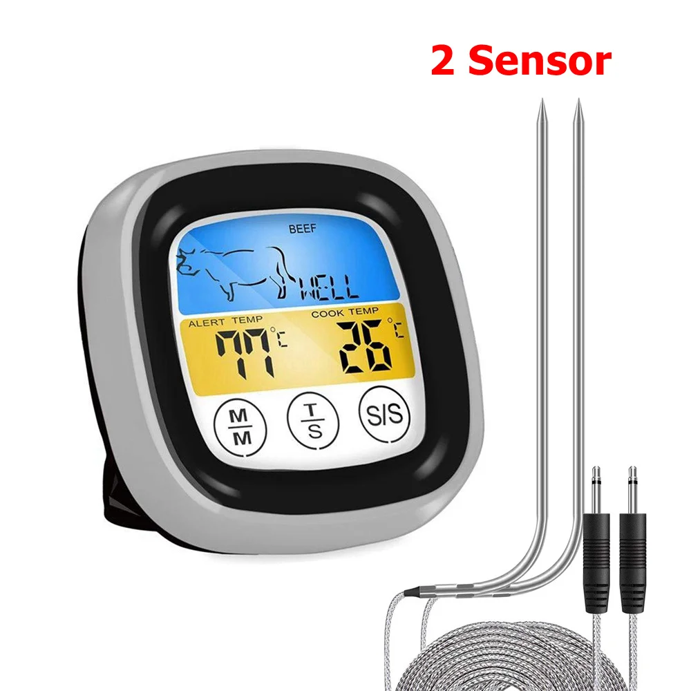 Цифровой пищевой термометр сенсорный барбекю мясо приготовления термометр таймер обратного отсчета с зондом и функцией сигнализации - Цвет: 2 Sensor