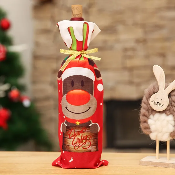 Крышка для бутылки с красным вином украшения год Рождественская вечеринка Санта Клаус Снеговик Олень подарочные сумки CQ001 - Цвет: Deer