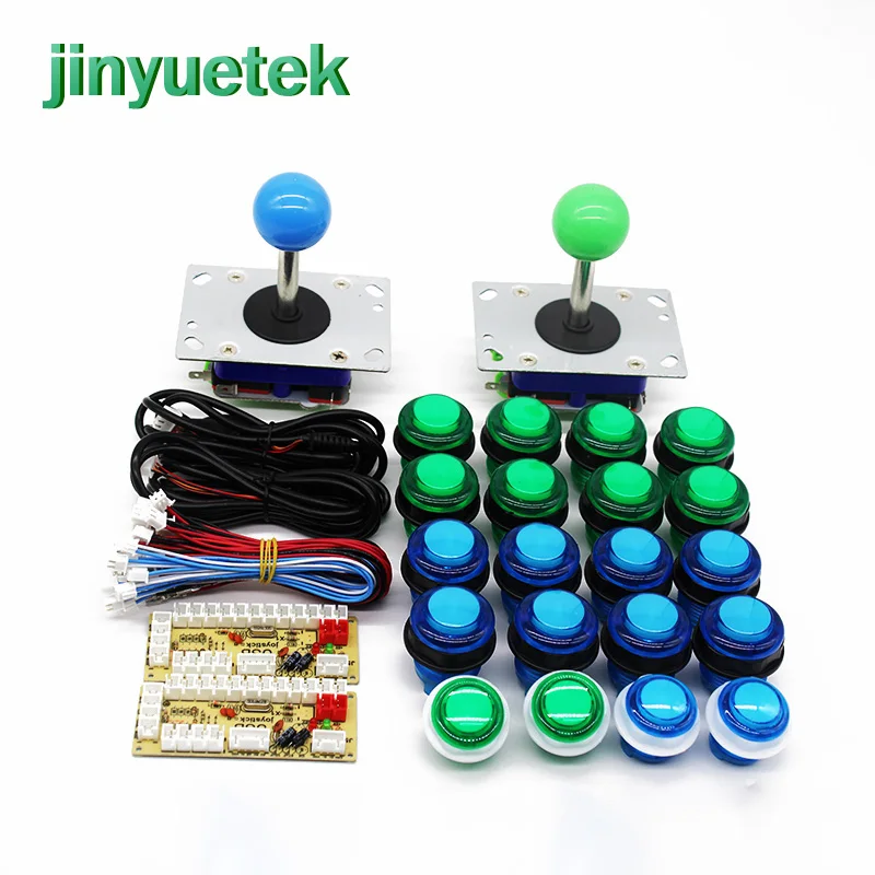 Arcade USB Encoder ZIPPY joystick 28mm led Push Button DIY Arcade Game kit JAMMA MAME PC / PS4 / mobile phone / with lamp - Цвет: green and blue