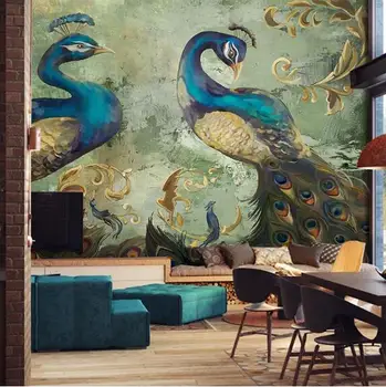 

Custom 3D Mural Wallpaper Retro Style Peacock Background Wall Decorations Large Wall Painting Living Room Sofa Bedroom Wallpaper