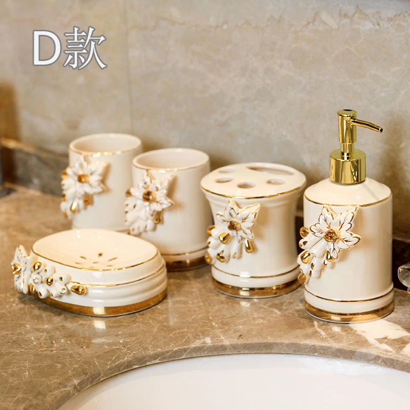 Набор для чистки ванной комнаты керамическая комбинация европейский набор из пяти частей костяного фарфора простой современный европейский стиль - Цвет: D-5-piece set