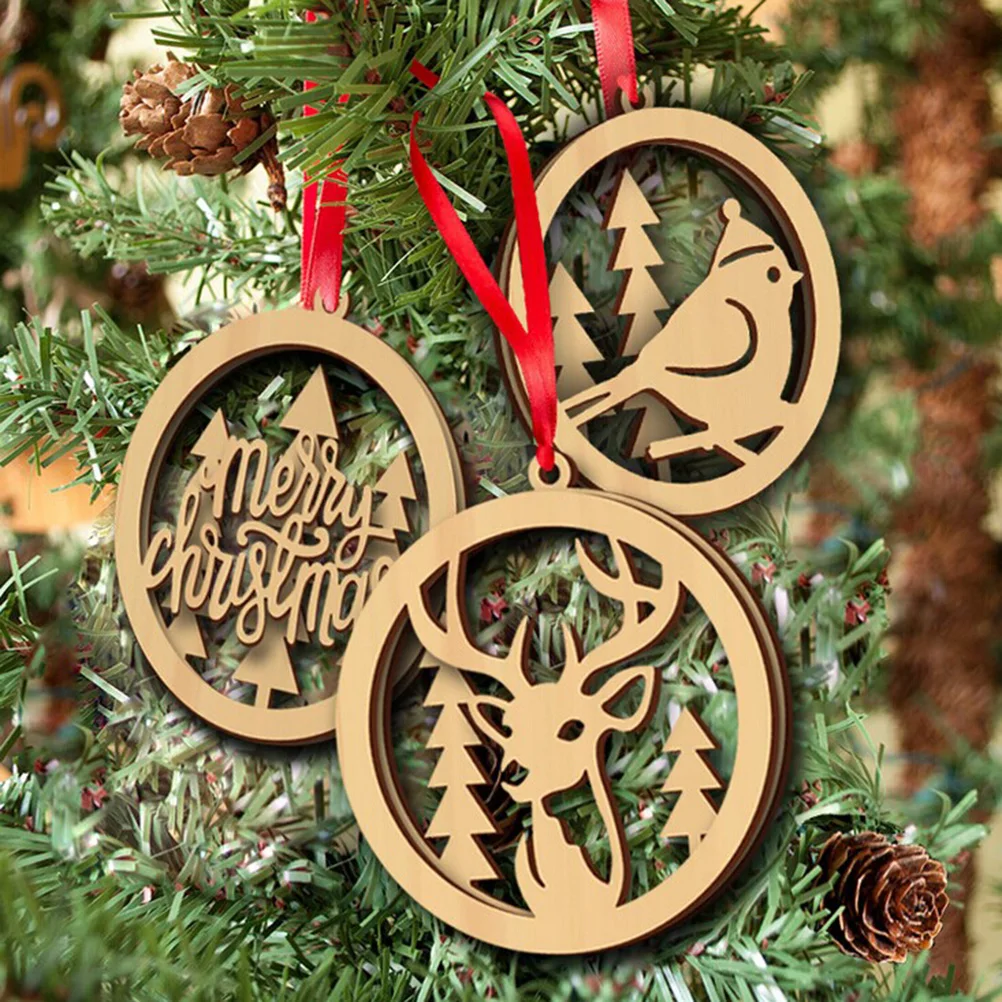 3 шт. веселые рождественские деревянные украшения простые деревянные поделки Рождественская елка птица висящий орнамент лазерная резка