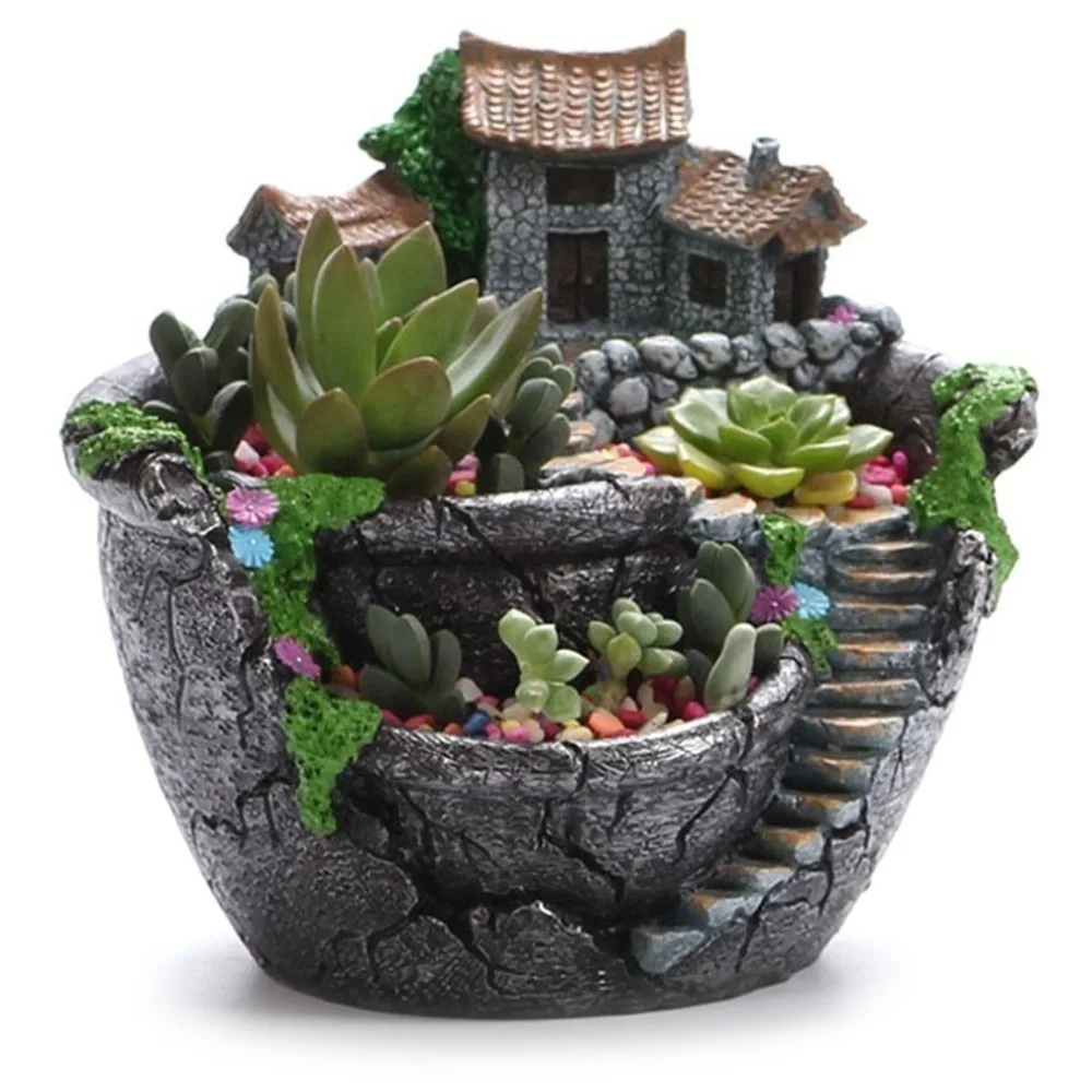 

Creative Models Garden Succulent Flower Pot Micro Landscape Resin Pots Crafts Desktop Ornaments Garden Supplies Decoration