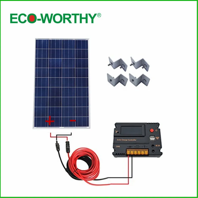 

100W 18V Polycrystalline Solar power Panel with 20A CMG Temperature Controller 5m cables wires for 12V battery charger system
