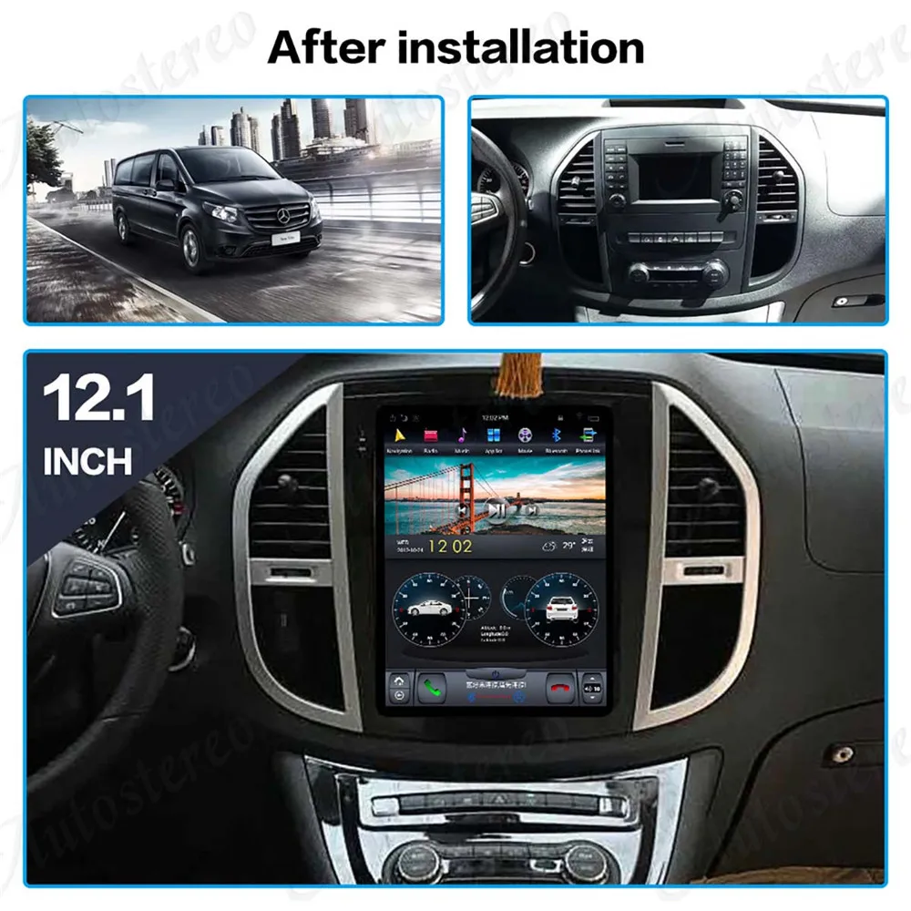 12." Tesla Car Radio Vertical Screen For Mercedes-Benz Vito+ 2Din GPS Navigation Recorder Headunit Multimedia Player 2+64G