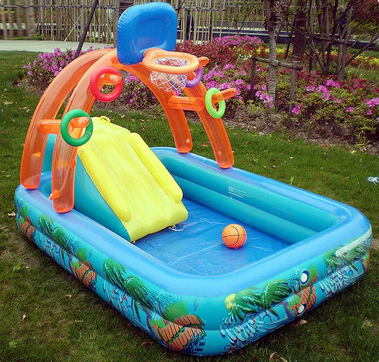 

New arrival multifunctional inflatable child swimming pool game Crocodile for swimming pool with Stroke waterslide basketball