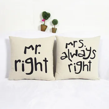 

MR.right mrs always right Cushion Decorative Home Decor Sofa Throw Pillows Decorate Pillow Cushions 45*45cm Cojines car-styling