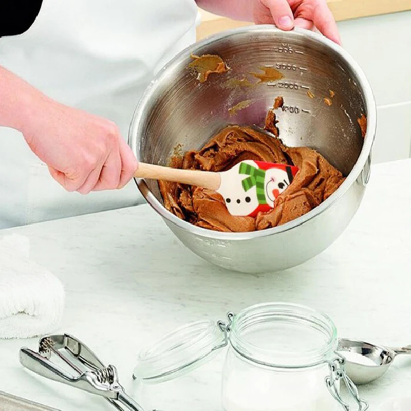 100 шт Рождественский дизайн еда антипригарный торт Масло Нож Лопатка деревянная ручка, силикон скребок кухонные принадлежности для выпечки