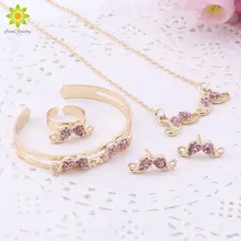 Детские украшения золотого цвета, детские украшения, кольцо, серьги, браслет, ожерелье, 5 цветов