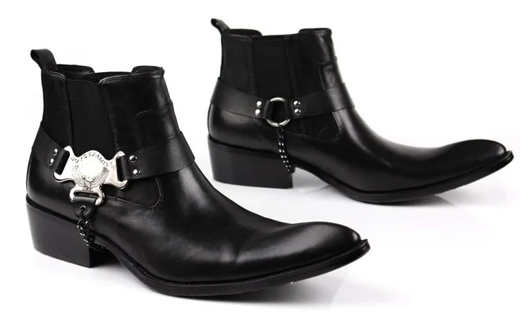 Модные коричневые/черные мужские ботильоны с острым носком; повседневная обувь из натуральной кожи; ботинки в байкерском стиле с пряжкой; Большие европейские размеры 45