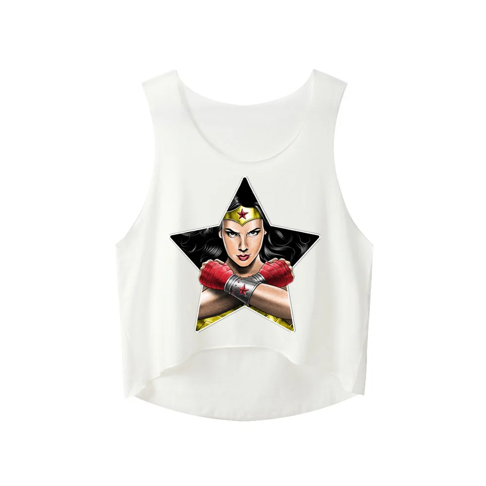 

2018 Wonder Women Printed Sexy Gal Funny Tee Cropped Tee Shirts Summer Clothes Irregular Tops Feminina Camiseta Mujer Blusa