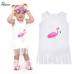 Новинка 2017 года, хлопковая одежда для детей и малышей для девочек фламинго, украшенные бахромой и кисточками; платье-сарафан без Рукавов