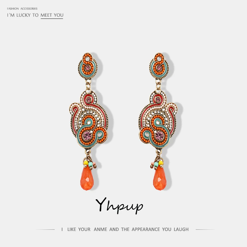 

Yhpup Bohemia Ethnic Crystal Drop Earrings Charms Colorful Beads Dangle Earrings Wedding Pendientes Mujer Moda 2018 Wedding Gift