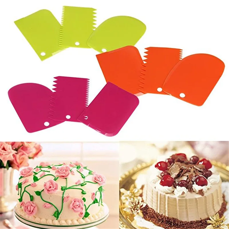 

3Pcs Dough Knife Icing Fondant Scraper Jagged Edge Edge Spatulas Cutters Smooth Cake Paddle Cake Spatulas Baking Pastry Tools