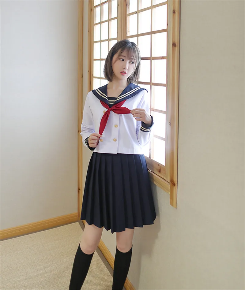 Uhyd/японская форма для девочек; школьная форма; Стиль s; матросские Топы+ галстук+ юбка в морском стиле; одежда для студентов; S-2XL