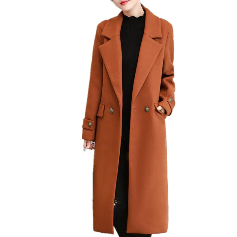 

winter Women Woolen Coats Elegant Long Slim wool blends coat Plus Size 2XL