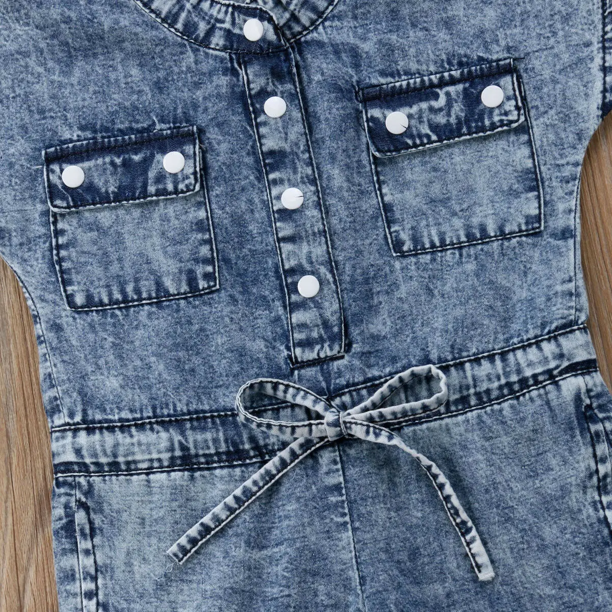 Summer Toddler Kids Baby Girl Clothing Denim Sleeveless Romper Jumpsuit Playsuit Long Pants Outfits 1-6T kids clothing set girls clothing set