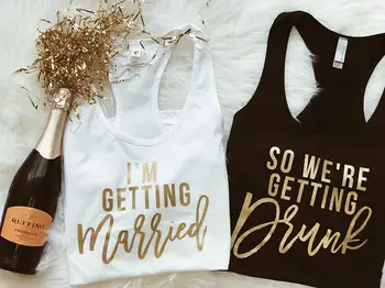

customize gold Bride Bridesmaid t shirts singlets Bachelorette bridal vests party tanks tops gifts party favors
