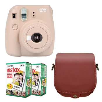 Fujifilm Instax Mini 8 Plus камера 5 цветов+ Fuji 40 пленка мгновенный белый край фото Обычная картинка+ PU кожаная сумка - Цвет: Cocoa