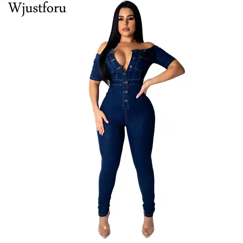 short sleeve jean jumpsuit