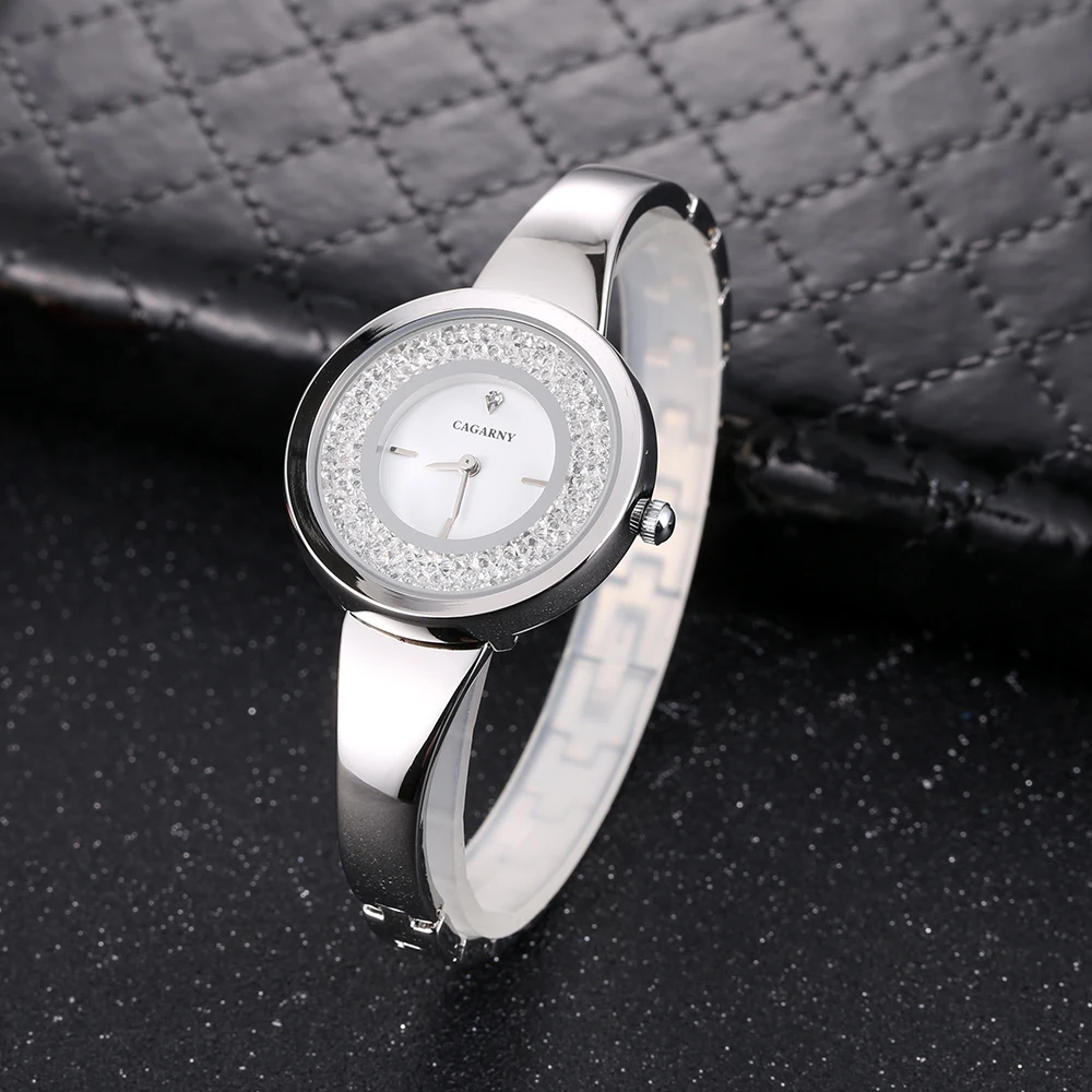 Cagarny Элитный бренд Для женщин часы кристалл розового золота Сталь браслет модные женские Наручные часы кварцевые часы для Для женщин