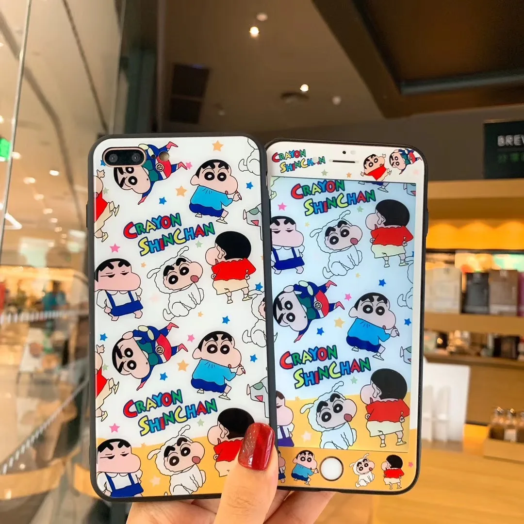 Cartoon Pattern Tempered Glass Screen Protector For iPhone 7 8 Plus X XR XS Max+Glass Hard Phone Case | Мобильные телефоны и