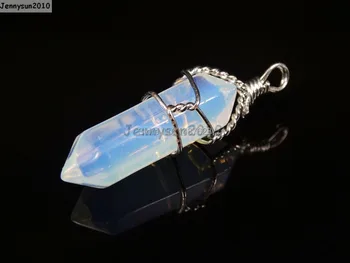 

Natural Opalite Gems Stones Hexagonal Pointed Healing Reiki Chakra Wire Wrap Pendant Beads For Necklace or Earrings 10Pcs/Pack