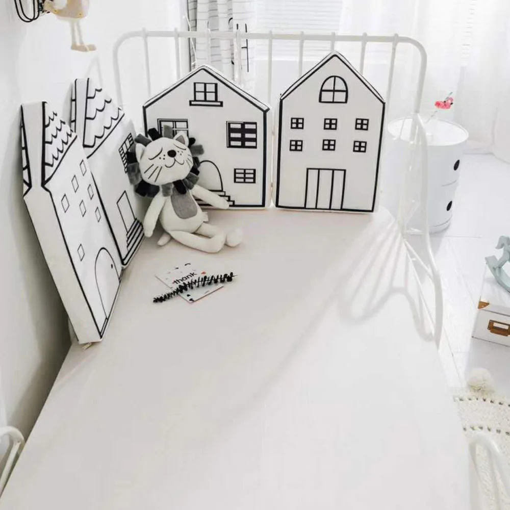 4 шт./компл. хлопок детская кровать бампер милый мультфильм маленький дом в форме ребенка бортики для кроватки 100% детское постельное белье