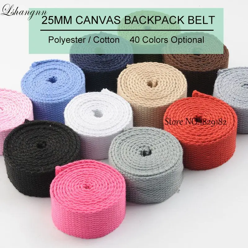 Lshangnn 25mm( 1") Canvas Backpack Belt Polyester Cotton Webbing Ribbon Bag Belt Strap Garments Crafts Accessories 40 Colours