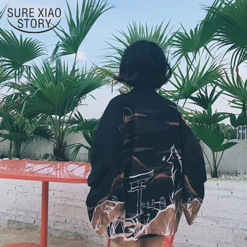 

New 2018 Summer Streetwear Harajuku Kimono Women Jacket Cardigan Swivel Cropped Sleeve Chiffon Sunscreen Jacket Female 0723 30