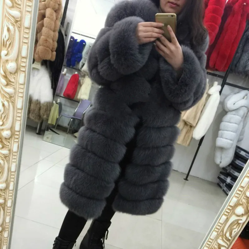 Russian natural fox fur coat female winter warm long coat entire Phi Phi grass in silver fox fur real fur coat European Russia