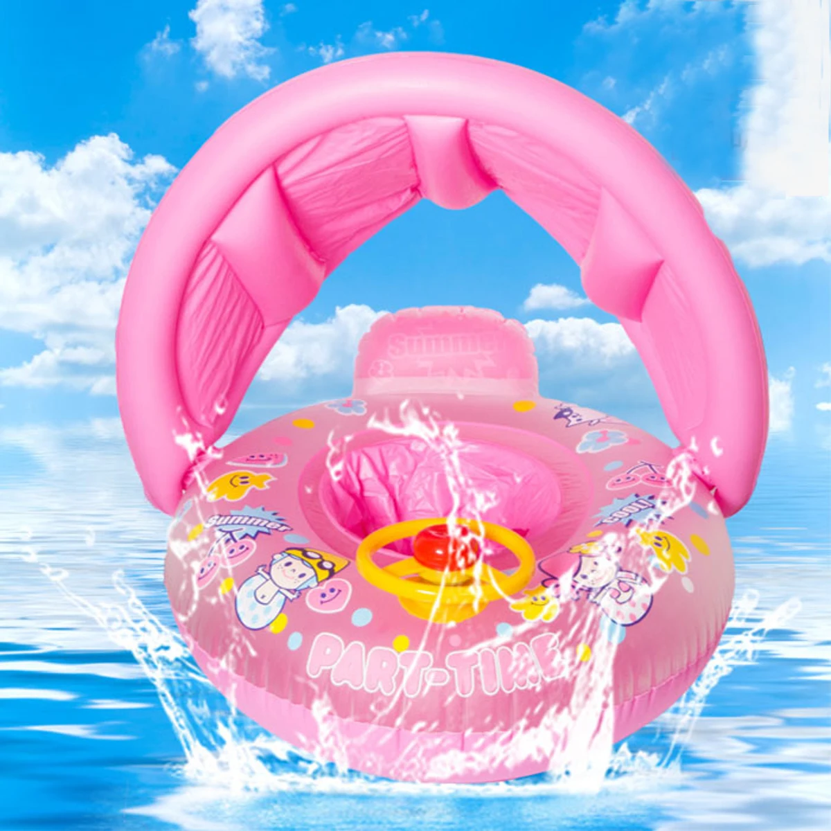

Baby Child Infant Swimming Float Inflatable Adjustable Sunshade Seat Boat Swim Pool Accessories Thicken Steering Wheel & Horn
