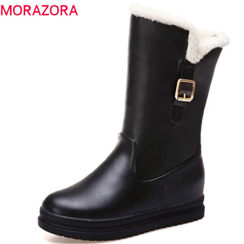 

MORAZORA 2019 new arrival winter shoes women ankle boots round toe pu comfortable platform boots keep warm snow boots pink