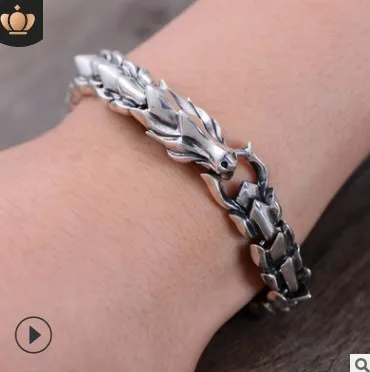 Мужской браслет Настоящее серебро 925 дракон чешуя браслет для мужчин мужские браслеты 11 мм Высокое качество