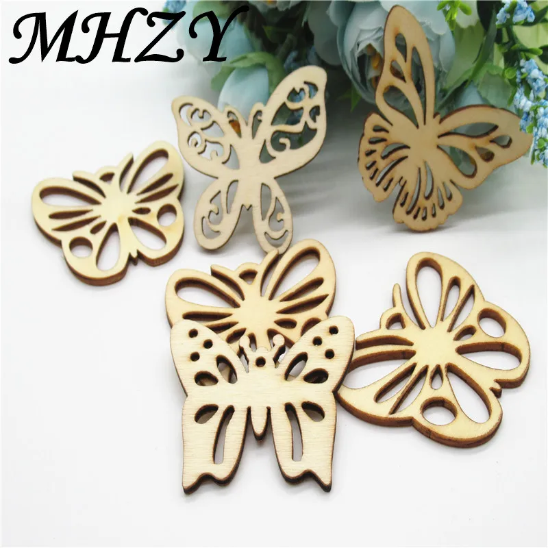 

10/20pcs 50mm Natural Mix Openwork Butterfly flower Pattern wood Art Collection Craft Handmade for Home decoration diy Q48