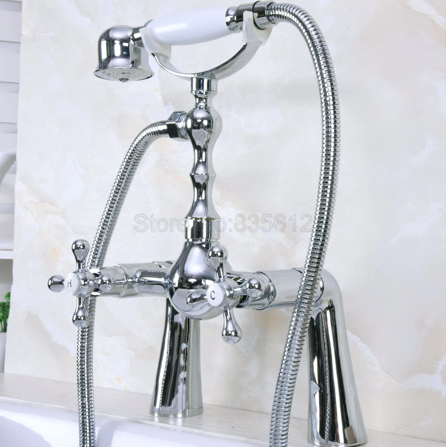 Polished Chrome Bathroom Deck Mount Bathroom Bath Tub Faucet W