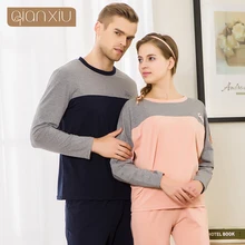 Новинка, парные пижамы высокого качества, осенне-весенние повседневные с круглым воротником хлопковые пижамы с эластичной резинкой на талии, Длинные пижамы, пижама