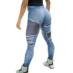 Для женщин Джинсы Леггинсы с принтом спортивные тренировки Леггинсы 3D тренировки Фитнес эластичные штаны