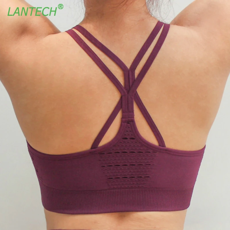 

LANTECH Sports Bra Yoga Running Top With Pads Sportswear Push Up Joggings Training Women Fitness Gym Bra High Impact Criss Cross