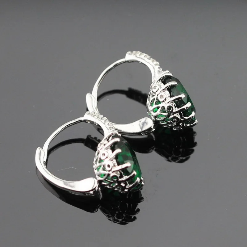 Круглые зеленые камни Белый CZ серебряный цвет серьги-кольца для женские украшения из циркона подарочная коробка