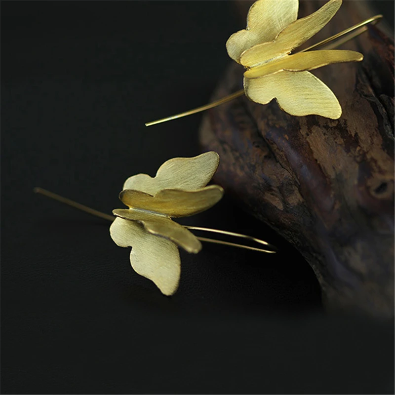 Lotus Fun Real 925 Sterling Silver Natural Creative Handmade Fine Jewelry Gorgeous 3D Butterfly Drop Earrings for Women Brincos