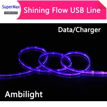 

50pcs/lots Streamer flow light Data Line data cable shining LED Light USB Cable Suitable For iPhone/Android Charger 1M