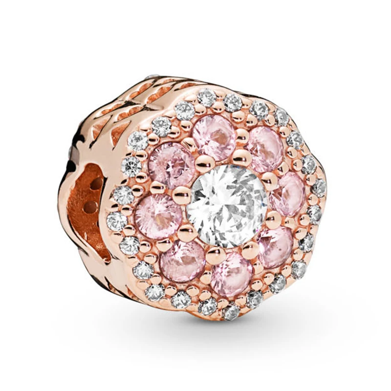 

2019 NEW 100% 925 Sterling Silver Pink Spark Flower Charm Rose Gold Bead Fit European Lady DIY Women Bracelet Jewelry Gift