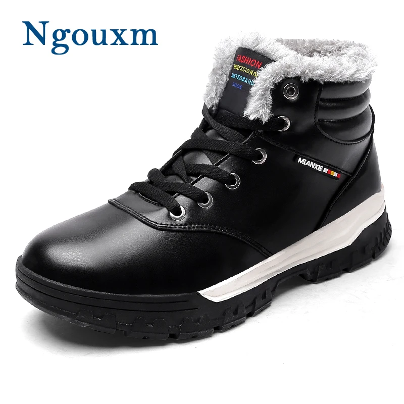 

Ngouxm Boots Men Winter Keep Warm Fashion Leather Plus Size Men's Ankle Boots With Fur Lace Up Black Man Boots With Plush
